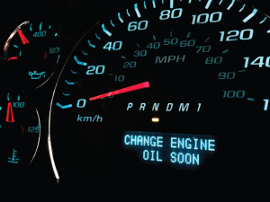 A "Check Engine Oil Soon" alert on an illuminated car dashboard near Orangeburg, South Carolina